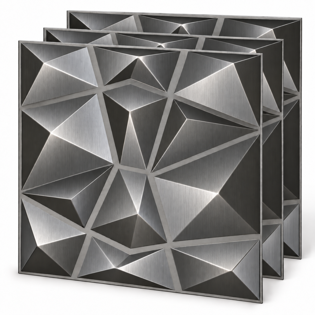 3D PVC Diamond Brushed Silver 50x50cm