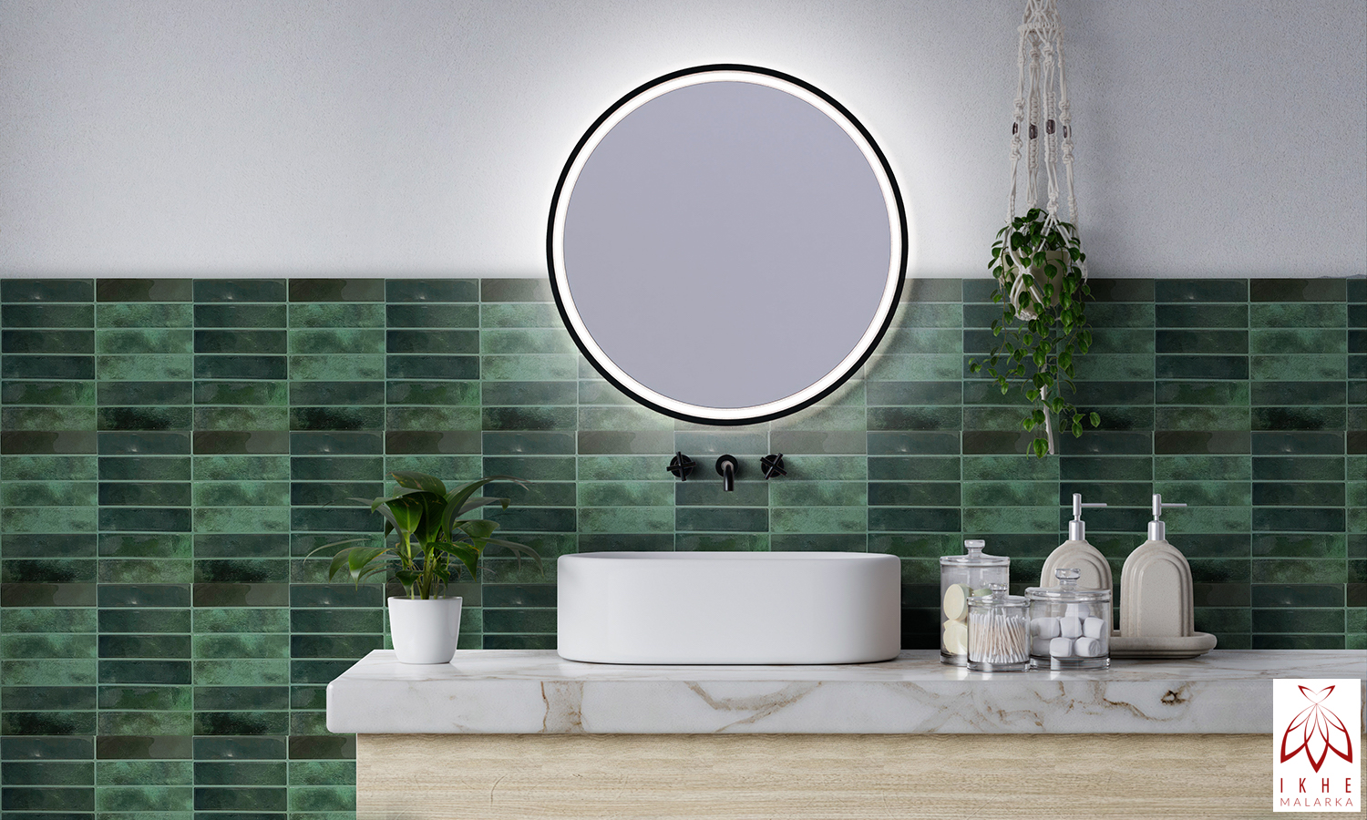 a counter with decoration on top ceramic with washbasin and modern style white bathroom 3d render, white wall and mirrors, The room has large windows. 3d render