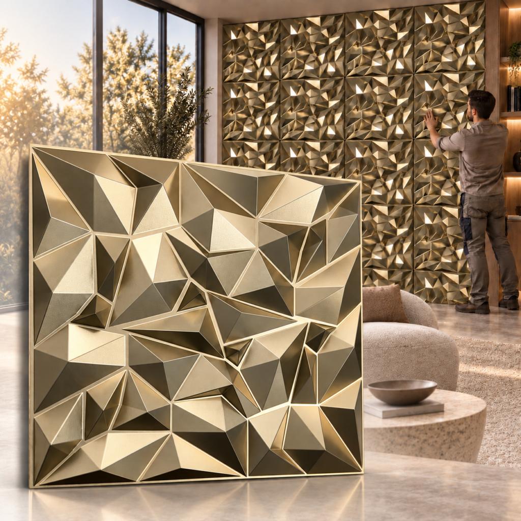 3D PVC Mirror Champagne Gold 50x50cm