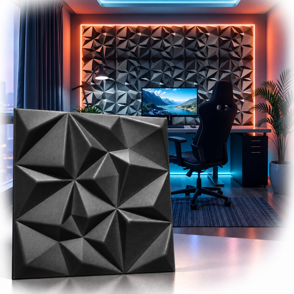 Panneau 3D Rubis Noir 50x50cm en Polystyrène XPS