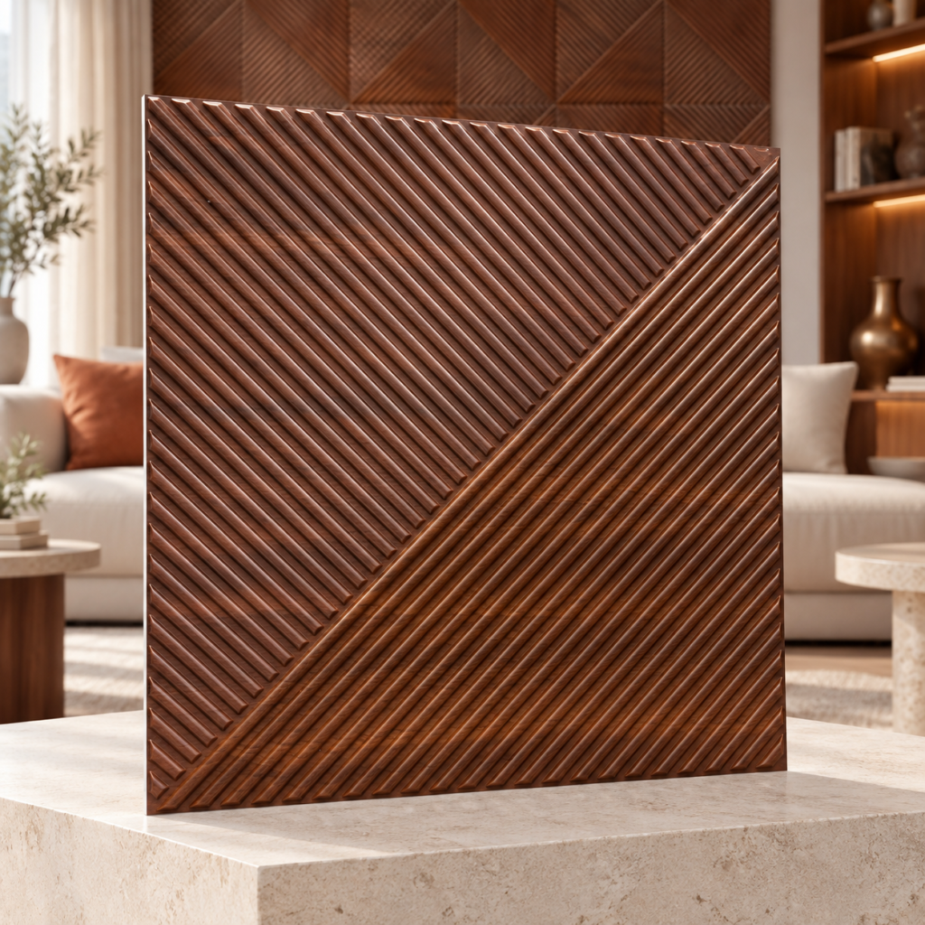 Panneau mural 3D en PVC D169 effet bois foncé 50×50 cm Dark