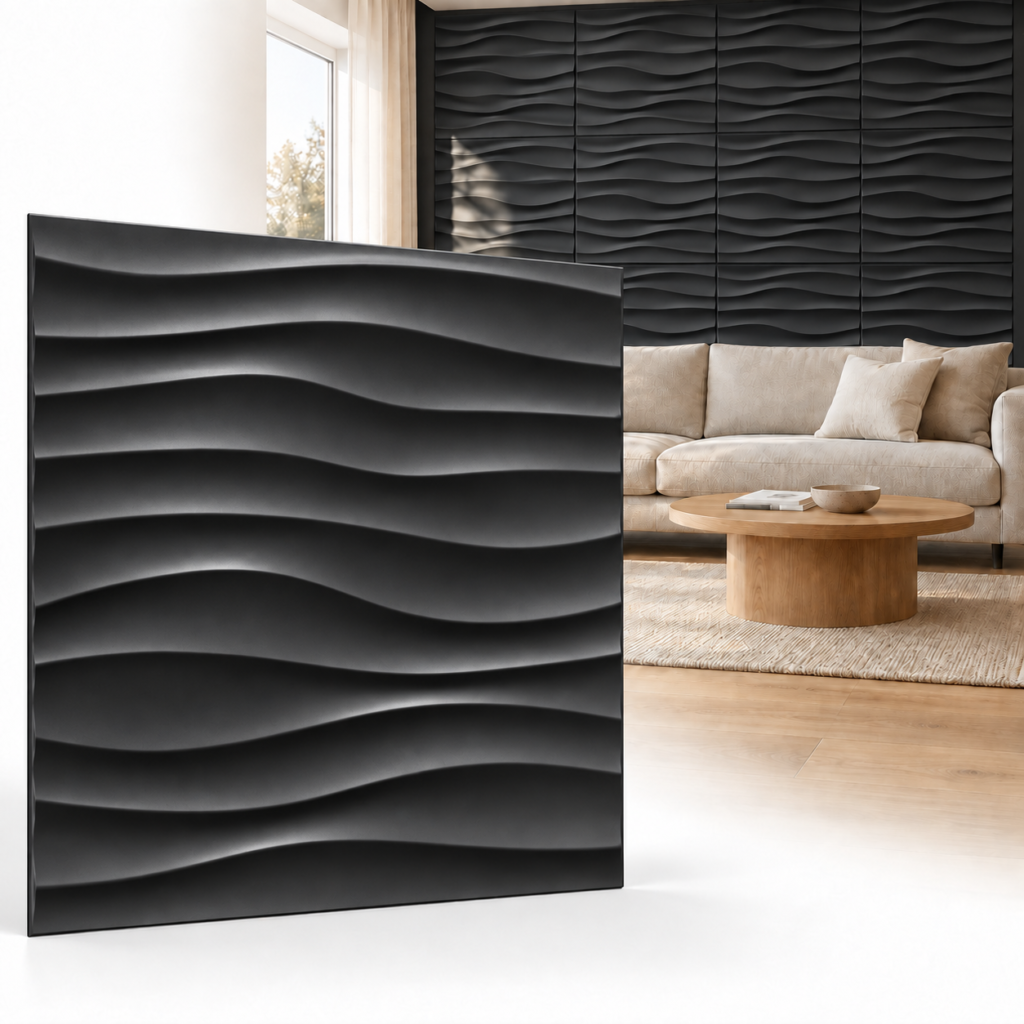 Welle Vague 3D en PVC Noir 50x50cm 0,25m²