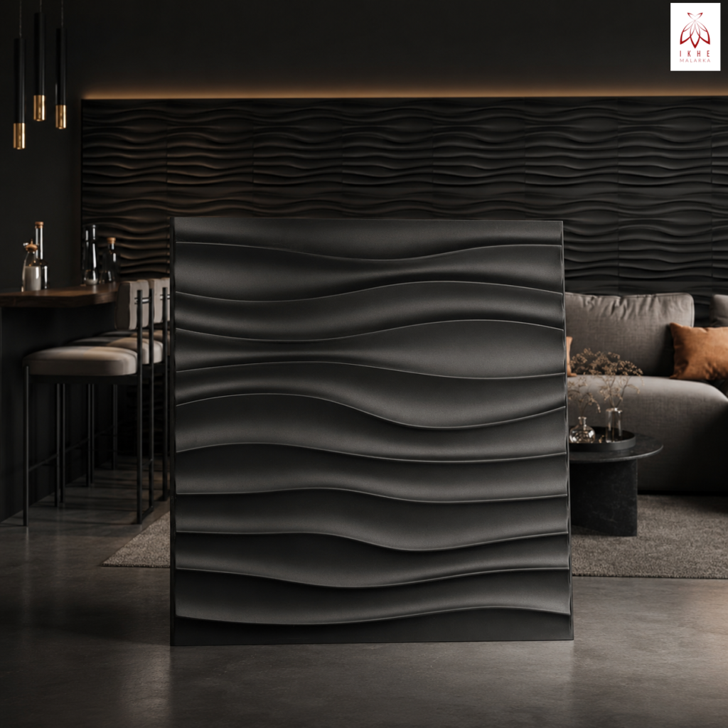3D PVC Welle Schwarz 50x50cm 0,25qm