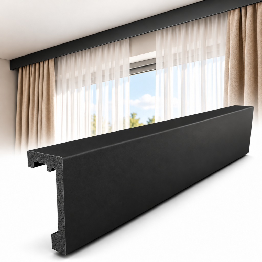 Gardinenblende LK100 Schwarz – 175 cm – Hartpolystyrol (PS) – 100 × 40 mm